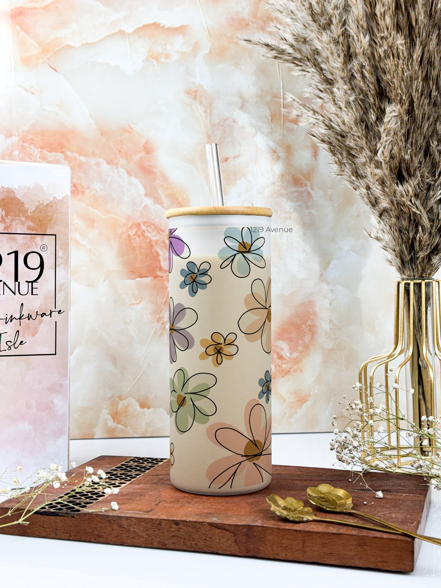 Frosted Grande Sipper 650ml| Floral Bliss Print| 20oz Tall Tumbler with Straw and Lid