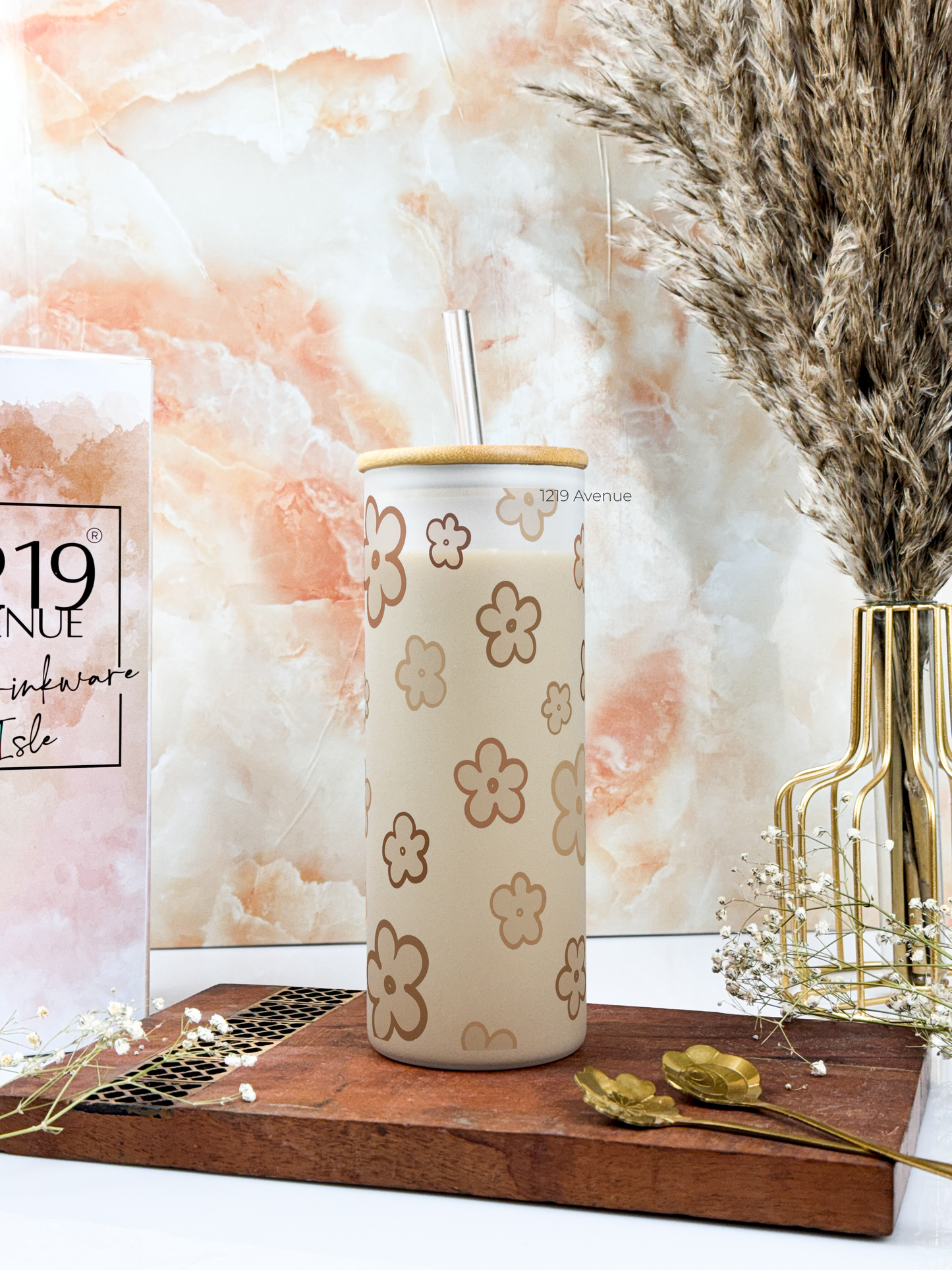 Frosted Grande Sipper 650ml| Doodly Fleurs Print| 20oz Tall Tumbler with Straw and Lid
