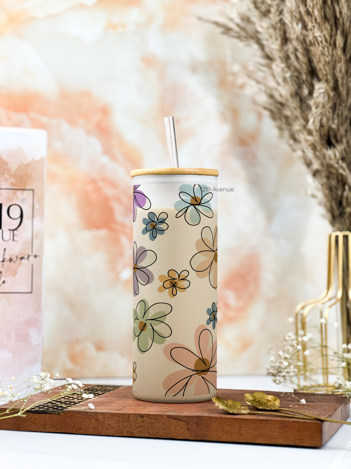 Frosted Grande Sipper 650ml| Floral Bliss Print| 20oz Tall Tumbler with Straw and Lid