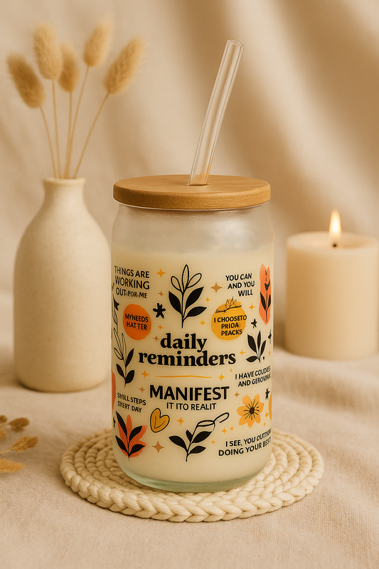 Frosted Can Shaped Sipper 500ml |Daily Reminder Print| 17oz Can Tumbler with Straw and Lid