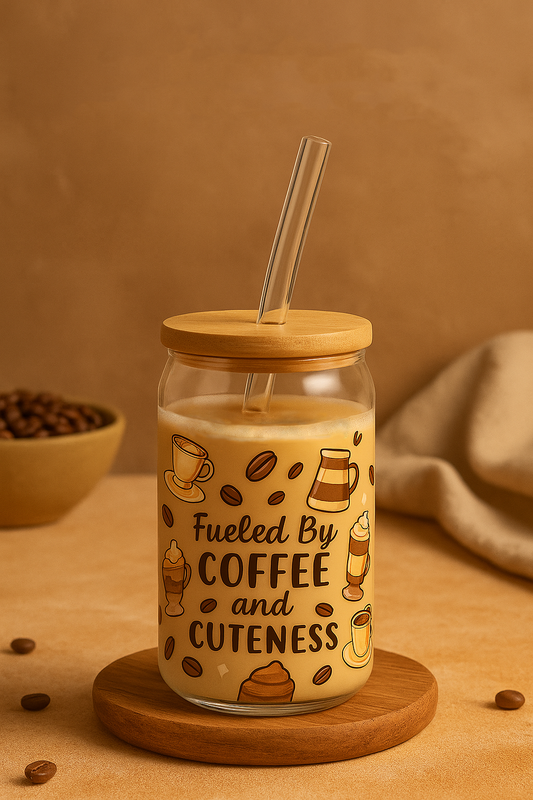 Can Shaped Sipper 500ml| Fueled by Coffee and Cuteness Print | 18oz Can Tumbler with lid and straw