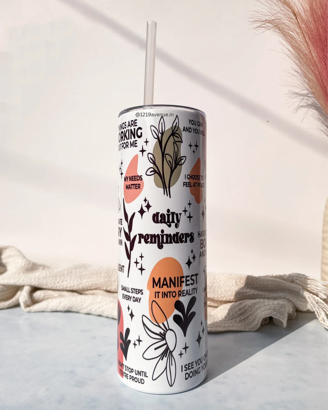 Colossal Tumbler 700ML with Straw| Daily Reminder All Over Print |Double Walled Insulated Tumbler 7-8 hrs