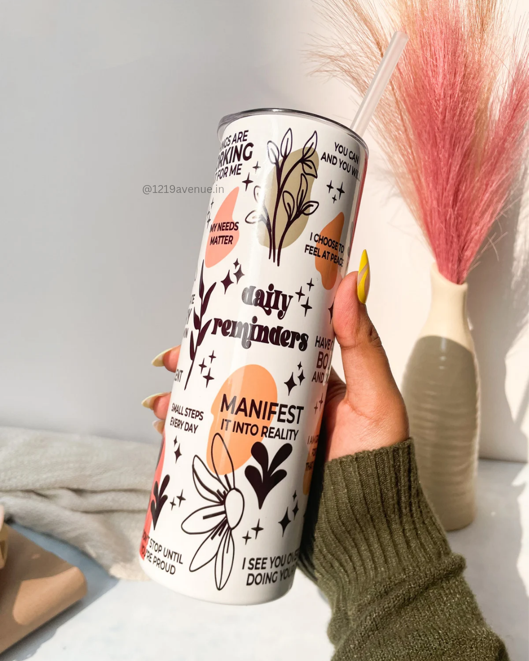 Colossal Tumbler 700ML with Straw| Daily Reminder All Over Print |Double Walled Insulated Tumbler 7-8 hrs