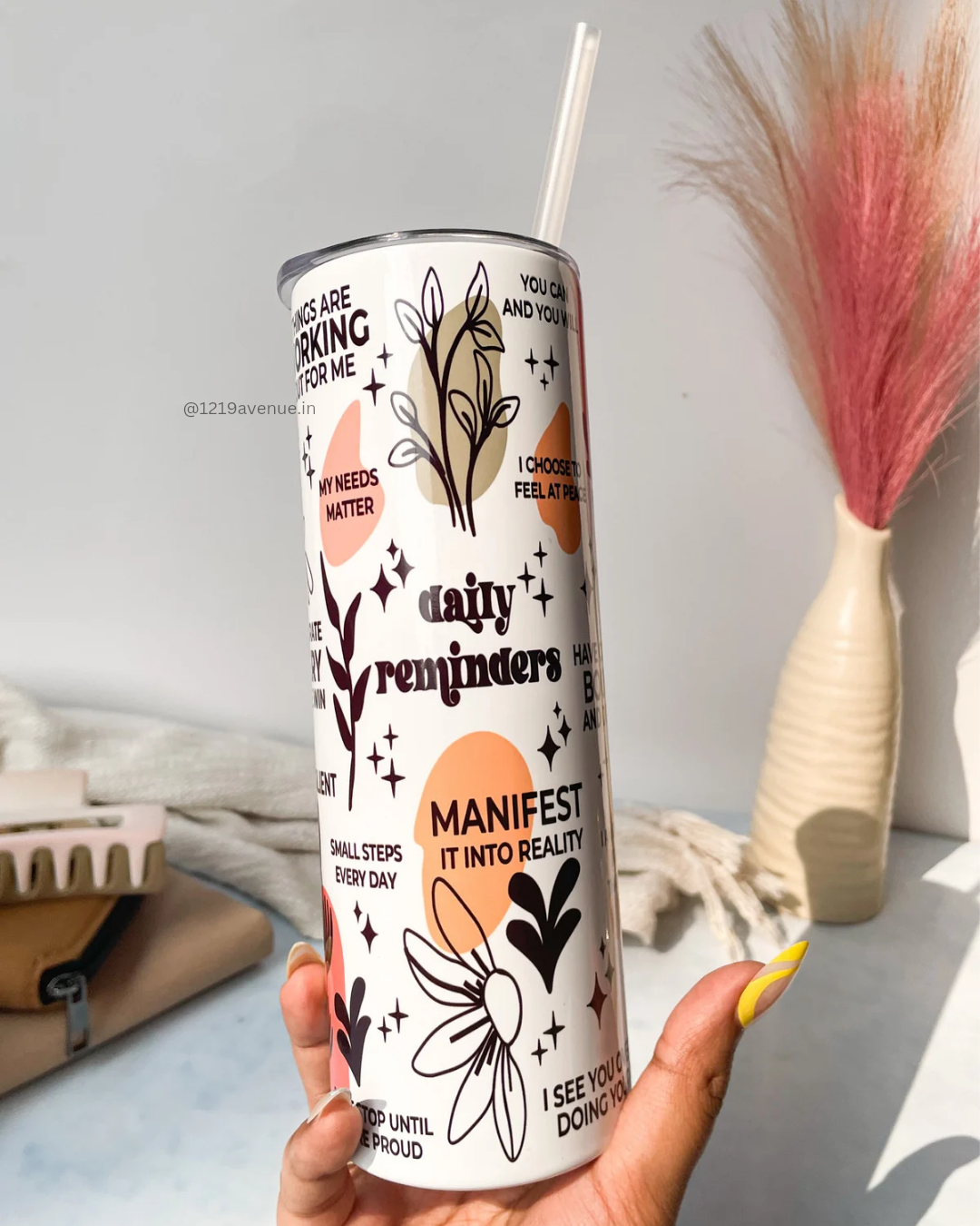 Colossal Tumbler 700ML with Straw| Daily Reminder All Over Print |Double Walled Insulated Tumbler 7-8 hrs
