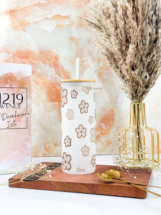 Frosted Grande Sipper 650ml| Doodly Fleurs Print| 20oz Tall Tumbler with Straw and Lid