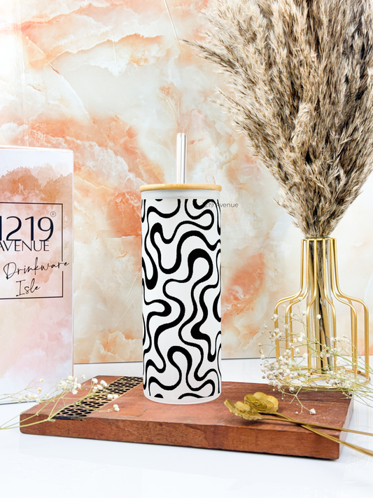 Frosted Grande Sipper 650ml| Aesthetic Swirls Print| 20oz Tall Tumbler with Straw and Lid