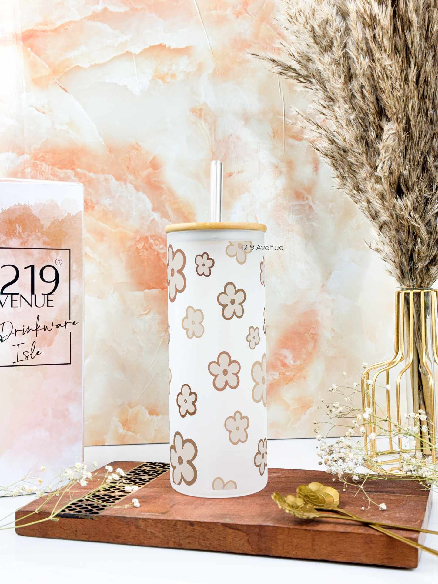 Frosted Grande Sipper 650ml| Doodly Fleurs Print| 20oz Tall Tumbler with Straw and Lid