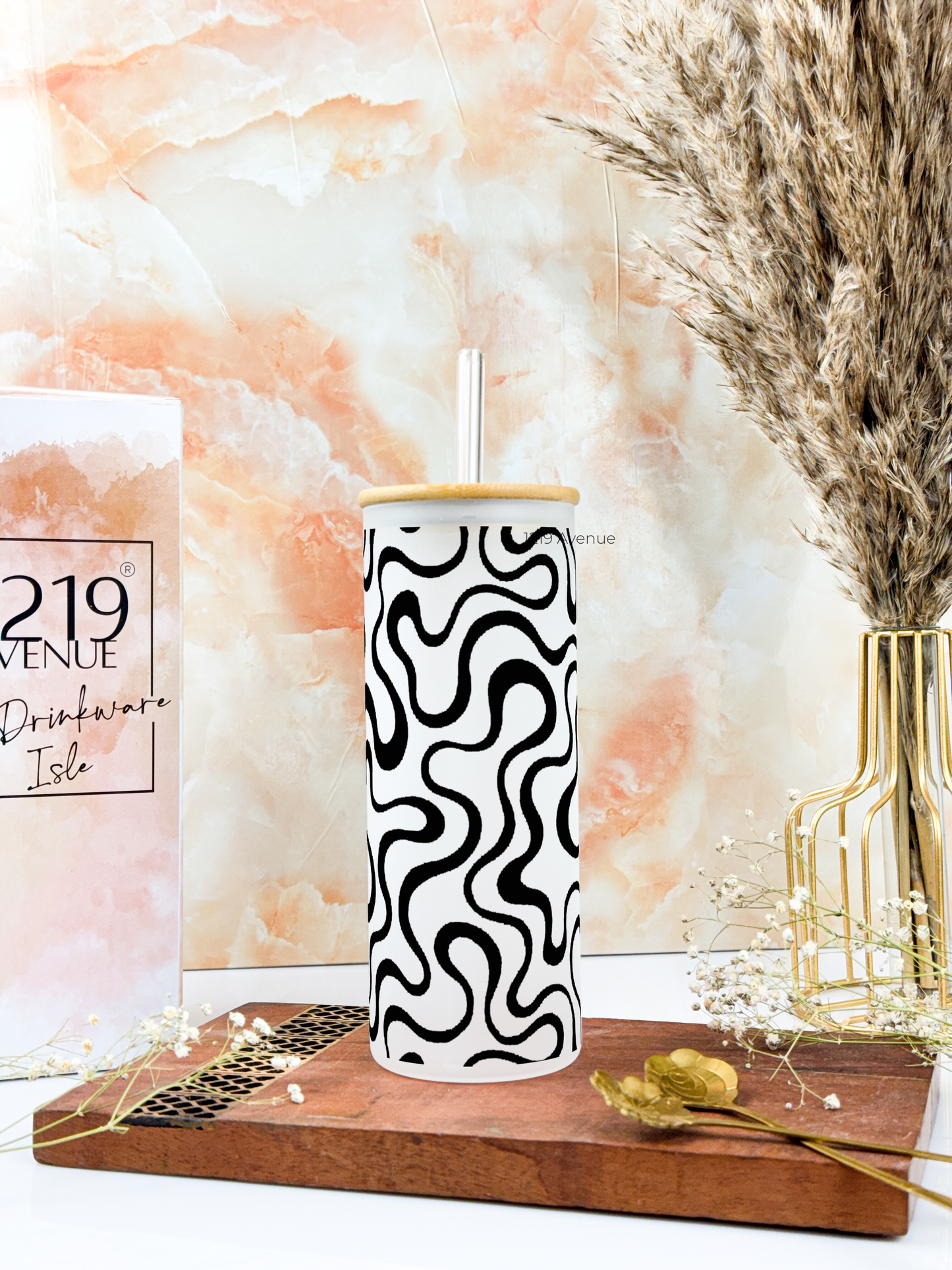 Frosted Grande Sipper 650ml| Aesthetic Swirls Print| 20oz Tall Tumbler with Straw and Lid