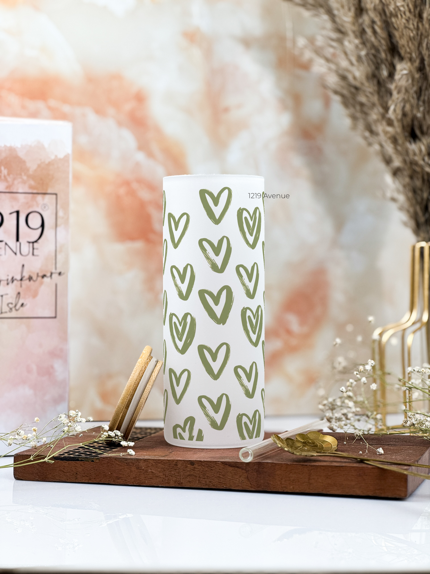 Frosted Grande Sipper 650ml| Matcha Hearts Print| 20oz Tall Tumbler with Straw and Lid