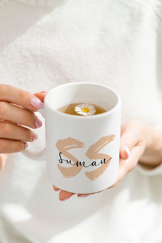 Personalized Ceramic White Mug 350ml | Name & Initial Permanent Print | Pocket Picks Mugs