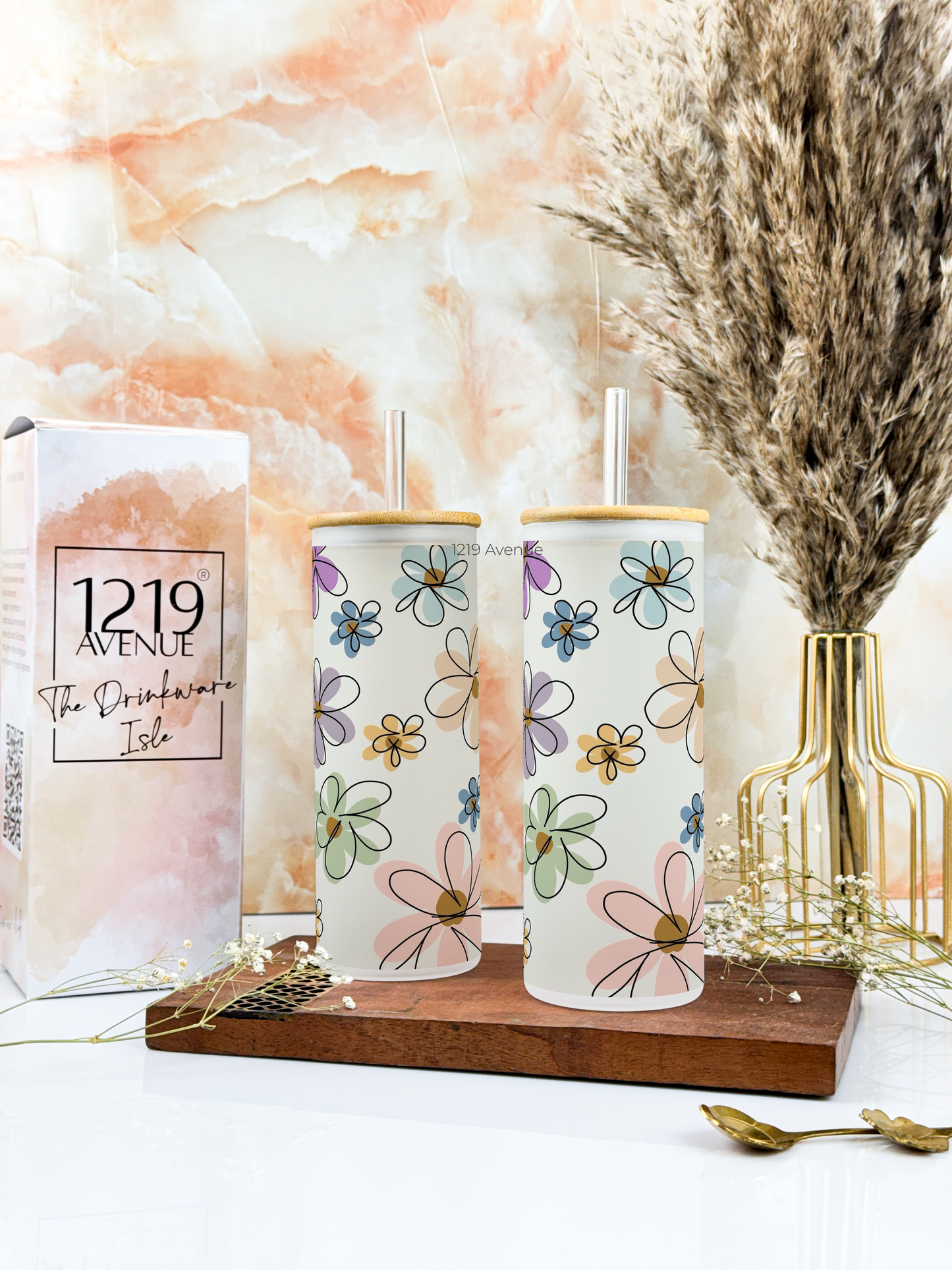 Frosted Grande Sipper 650ml| Floral Bliss Print| 20oz Tall Tumbler with Straw and Lid