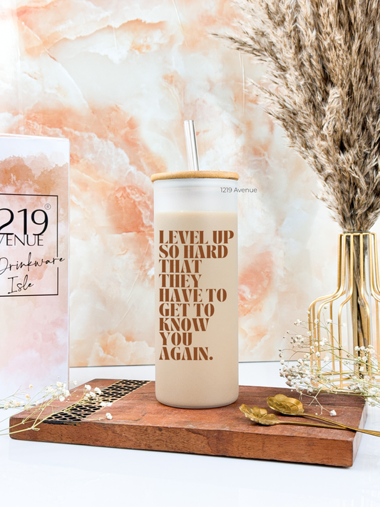 Frosted Grande Sipper 650ml| Level Up Print| 20oz Tall Tumbler with Straw and Lid