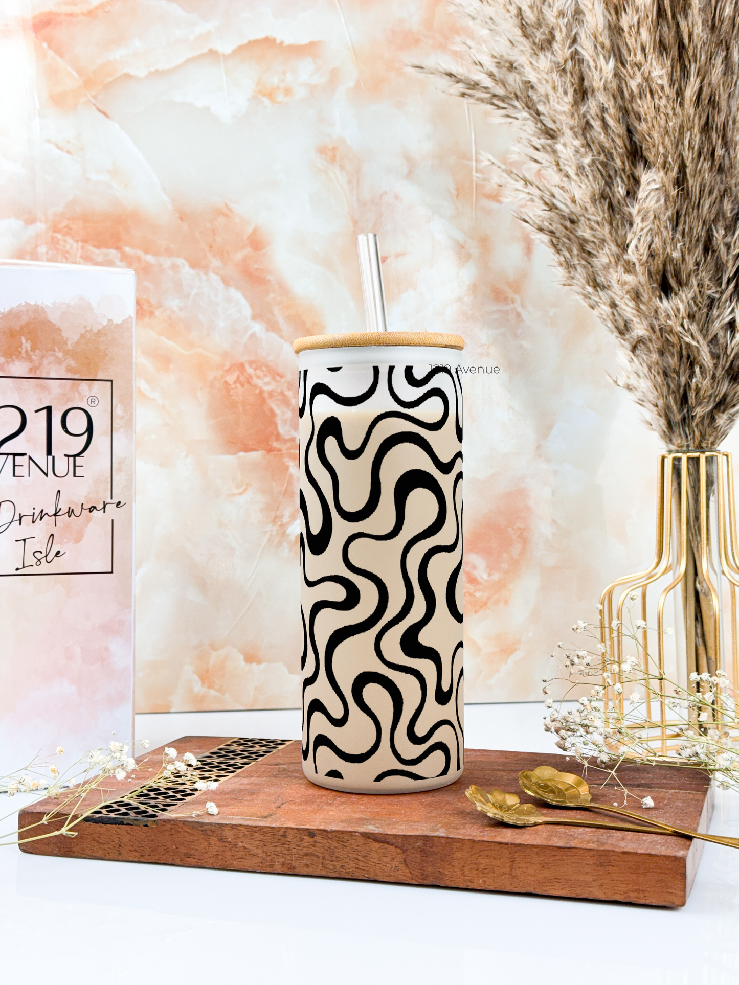 Frosted Grande Sipper 650ml| Aesthetic Swirls Print| 20oz Tall Tumbler with Straw and Lid