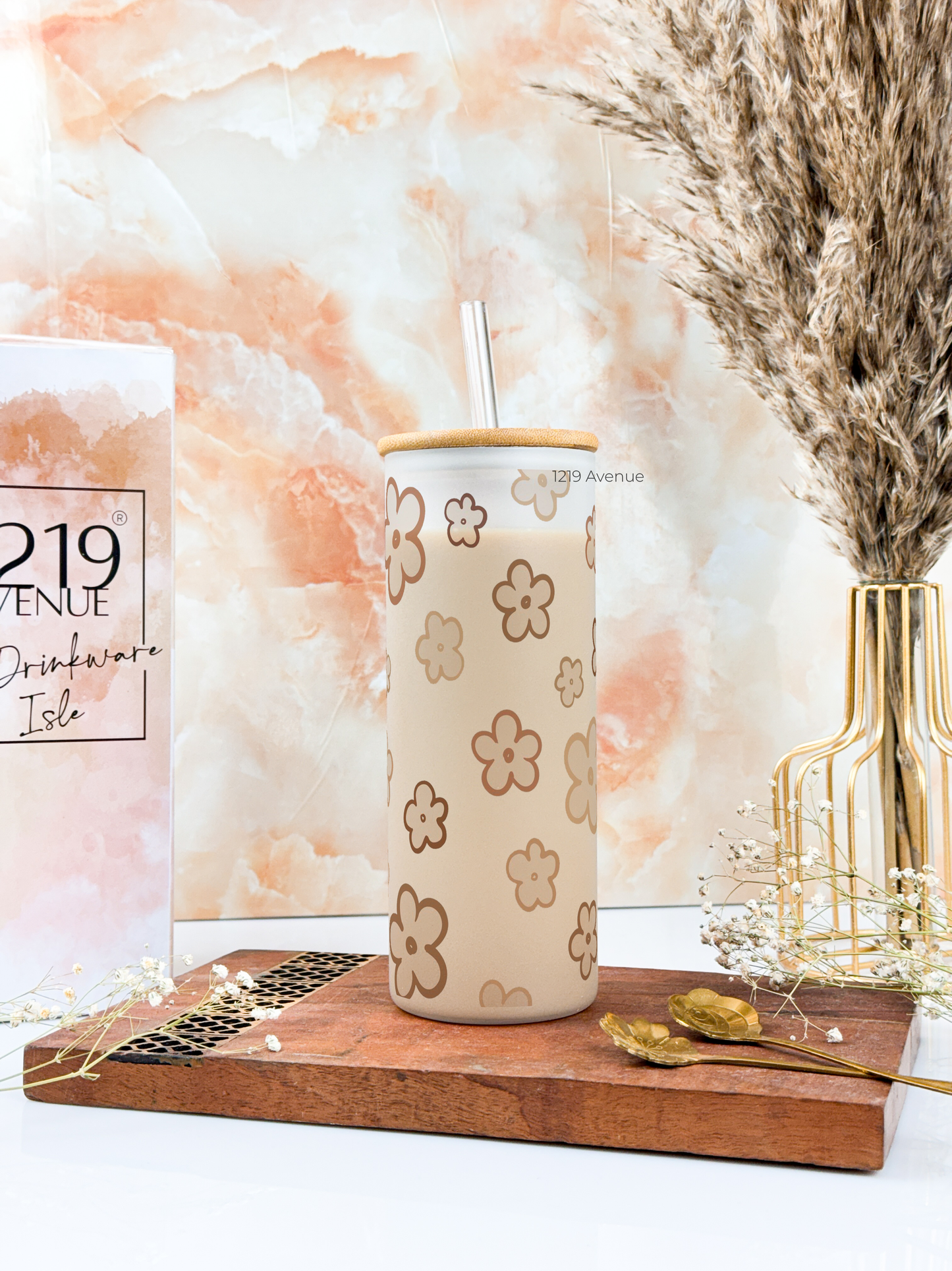 Frosted Grande Sipper 650ml| Doodly Fleurs Print| 20oz Tall Tumbler with Straw and Lid