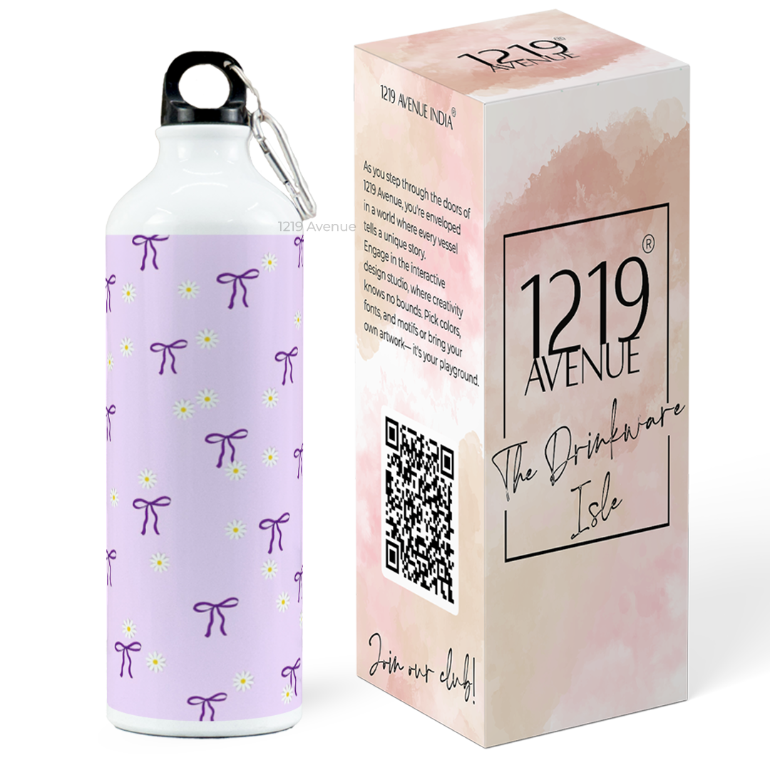 750ml Hooked-Up Water Bottle | Meadows Bows Print | Leak Proof | Printed Bottle with Carry Hook, Durable & Stylish