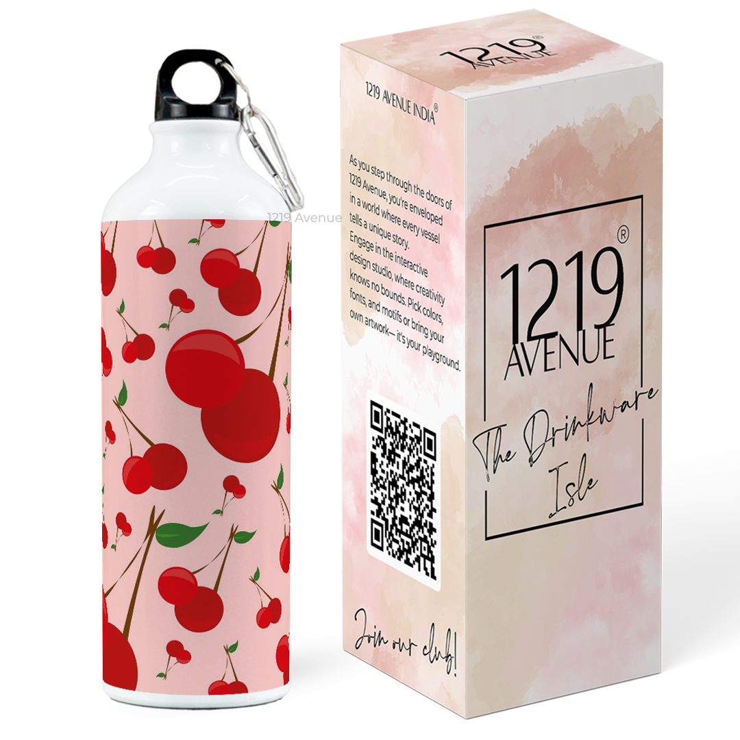 750ml Hooked-Up Water Bottle | Cherry Blast Print | Leak Proof | Printed Bottle with Carry Hook, Durable & Stylish