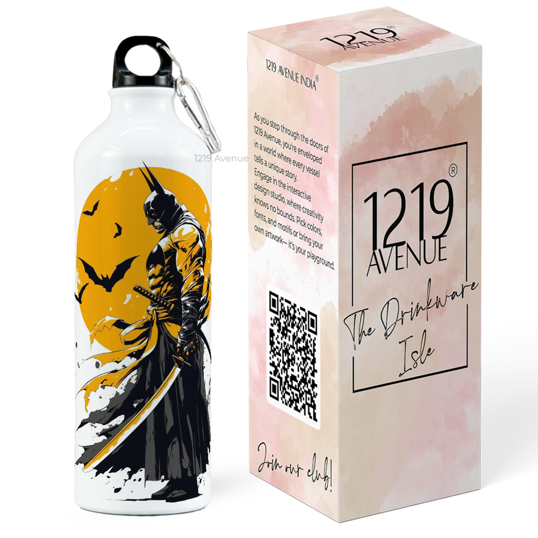 750ml Hooked-Up Water Bottle | Comic-Bat Print | Leak Proof | Printed Bottle with Carry Hook, Durable & Stylish