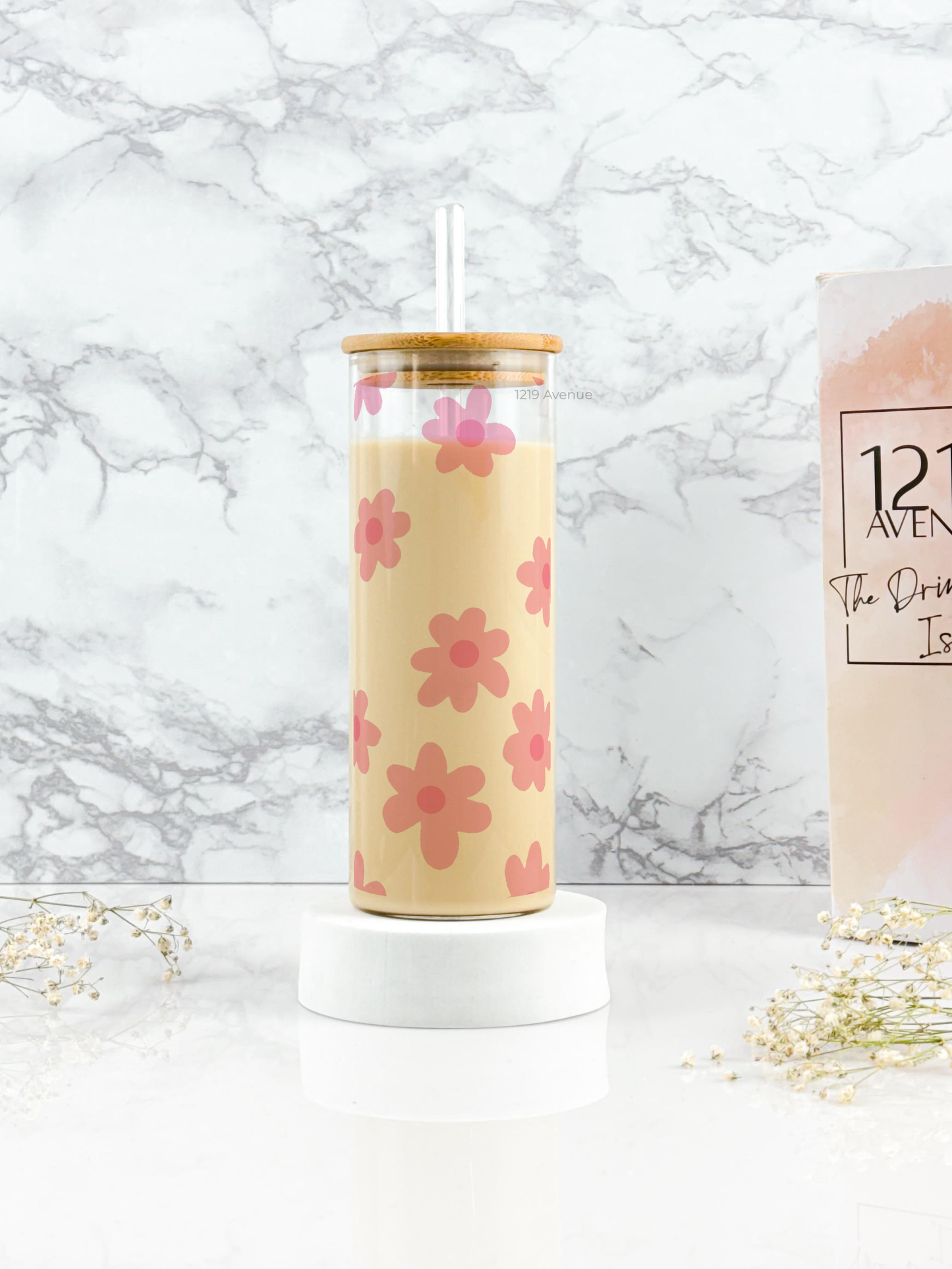 Clear Grande Sipper 650ml| Blossom Flowers Print| 22 oz Coffee Tumbler with Straw and Lid