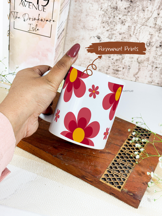 Ceramic White Mug 350ml | Retro Bloom | Pocket Picks Mugs