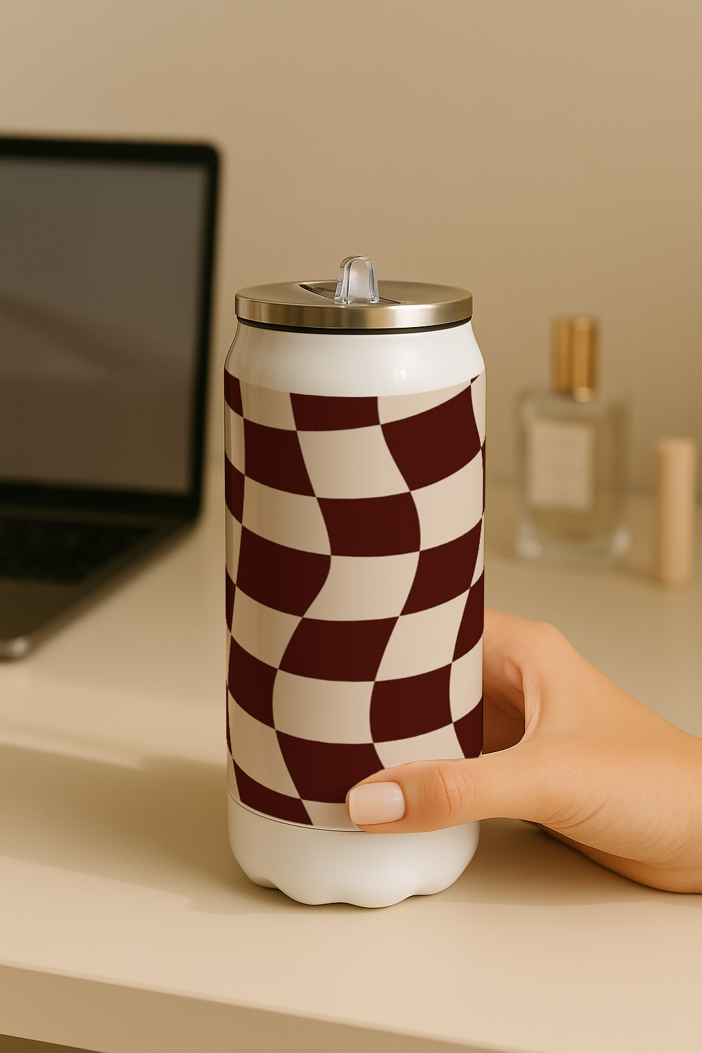 Ivora Metal Can Sipper 450 ML| Metal Cans 450 ML | Retro Ripple Print | Double Walled Hot And Cold Tumbler