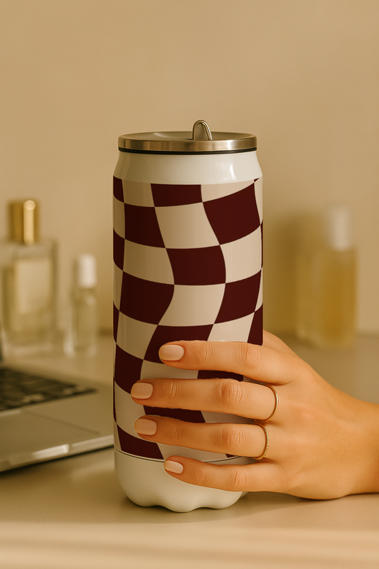 Ivora Metal Can Sipper 450 ML| Metal Cans 450 ML | Retro Ripple Print | Double Walled Hot And Cold Tumbler