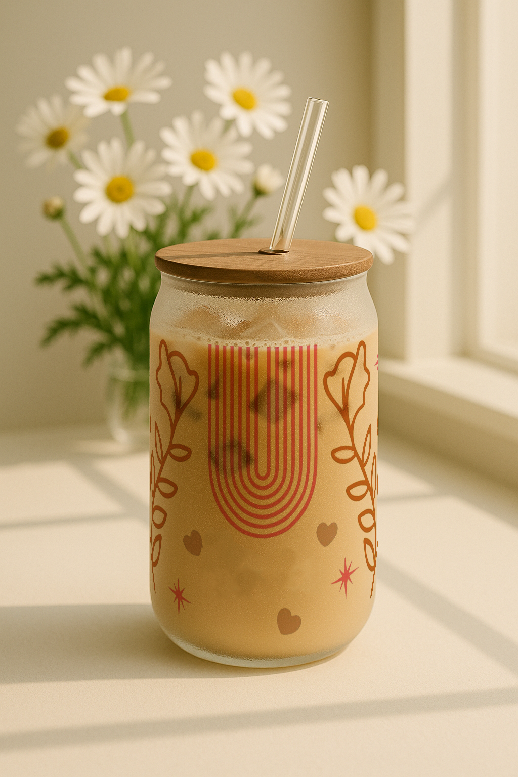 Personalized Boho Soul Frosted Glass Can Sipper 500ml – Coffee Tumbler with Straw & Lid