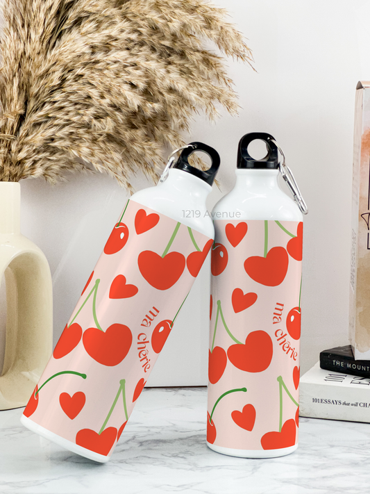 750ml Hooked-Up Water Bottle |Cherries All Over Print | Leak Proof | Printed Bottle with Carry Hook, Durable & Stylish