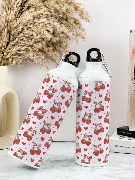 750ml Hooked-Up Water Bottle |Strawberry Burst Print | Leak Proof | Printed Bottle with Carry Hook, Durable & Stylish