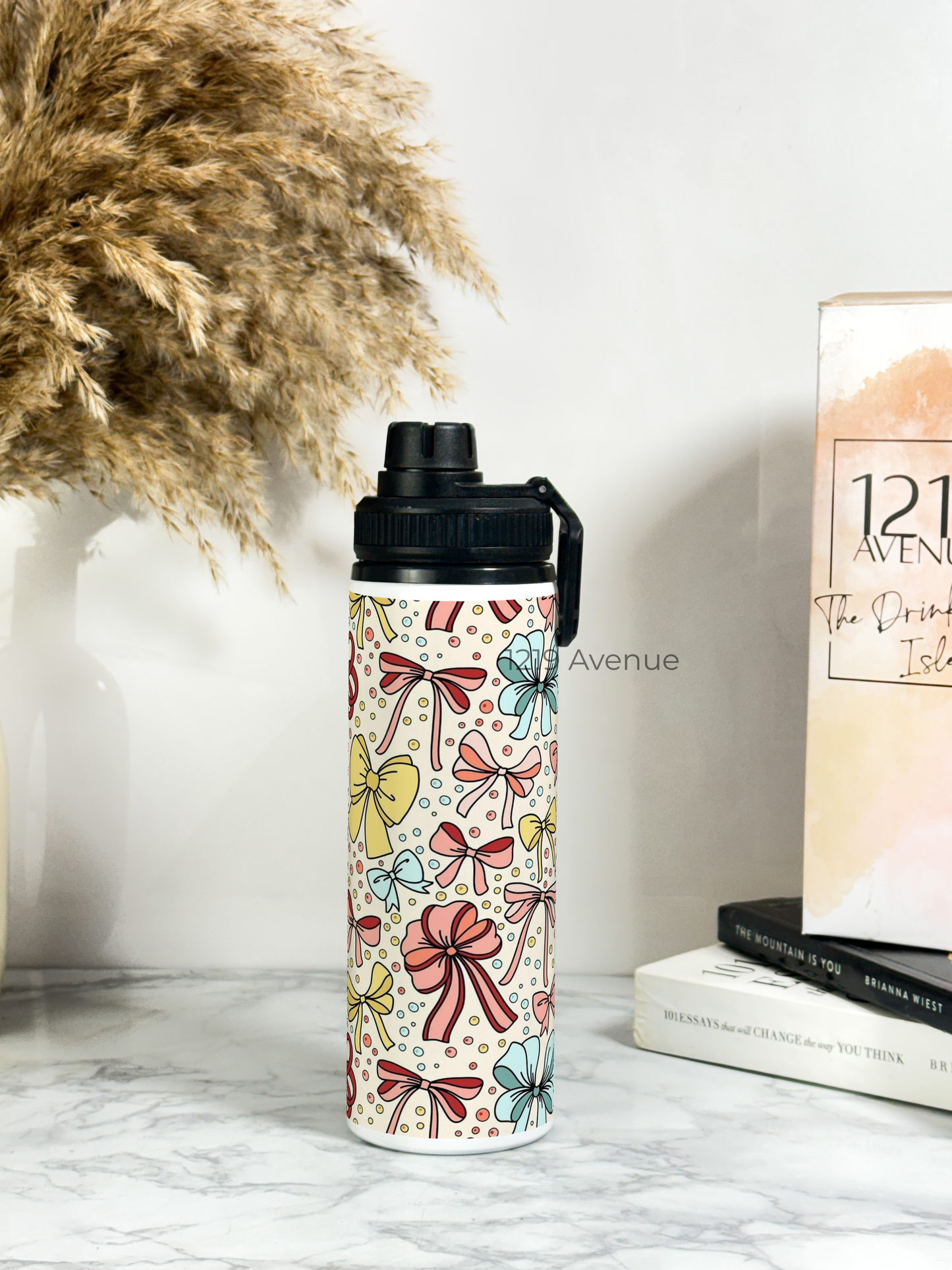 700ml Printed TANK-Sip Water Bottle | Bows Beauty Print | For Office, School, Sports | Sipper Bottle with Carry Hook, Durable & Stylish