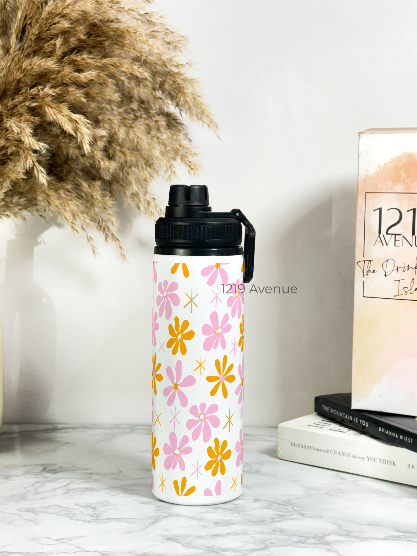 700ml Printed TANK-Sip Water Bottle | Dreamy Flower Valley Print | For Office, School, Sports | Sipper Bottle with Carry Hook, Durable & Stylish