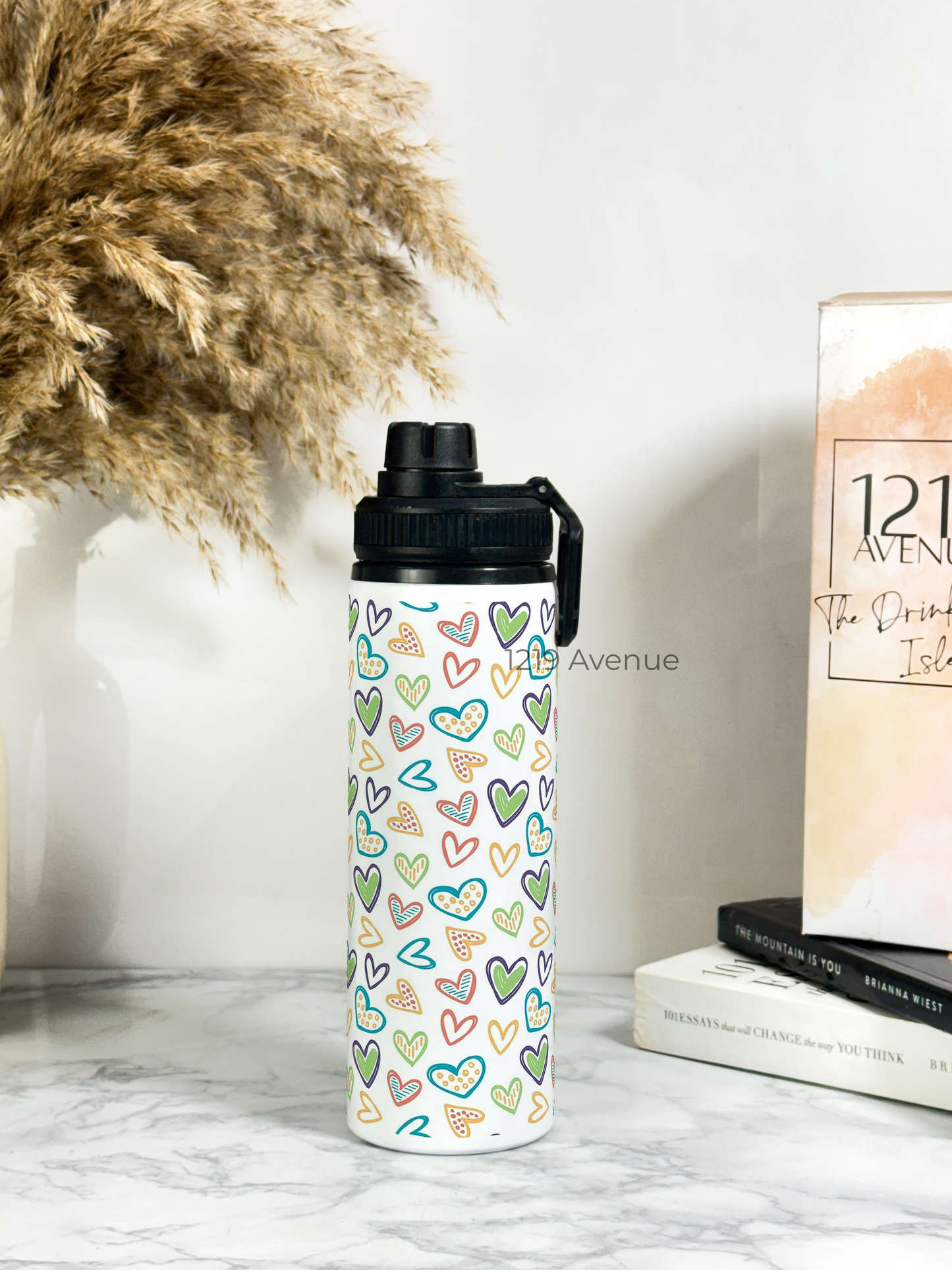 700ml Printed TANK-Sip Water Bottle | Colored Hearts Print | For Office, School, Sports | Sipper Bottle with Carry Hook, Durable & Stylish