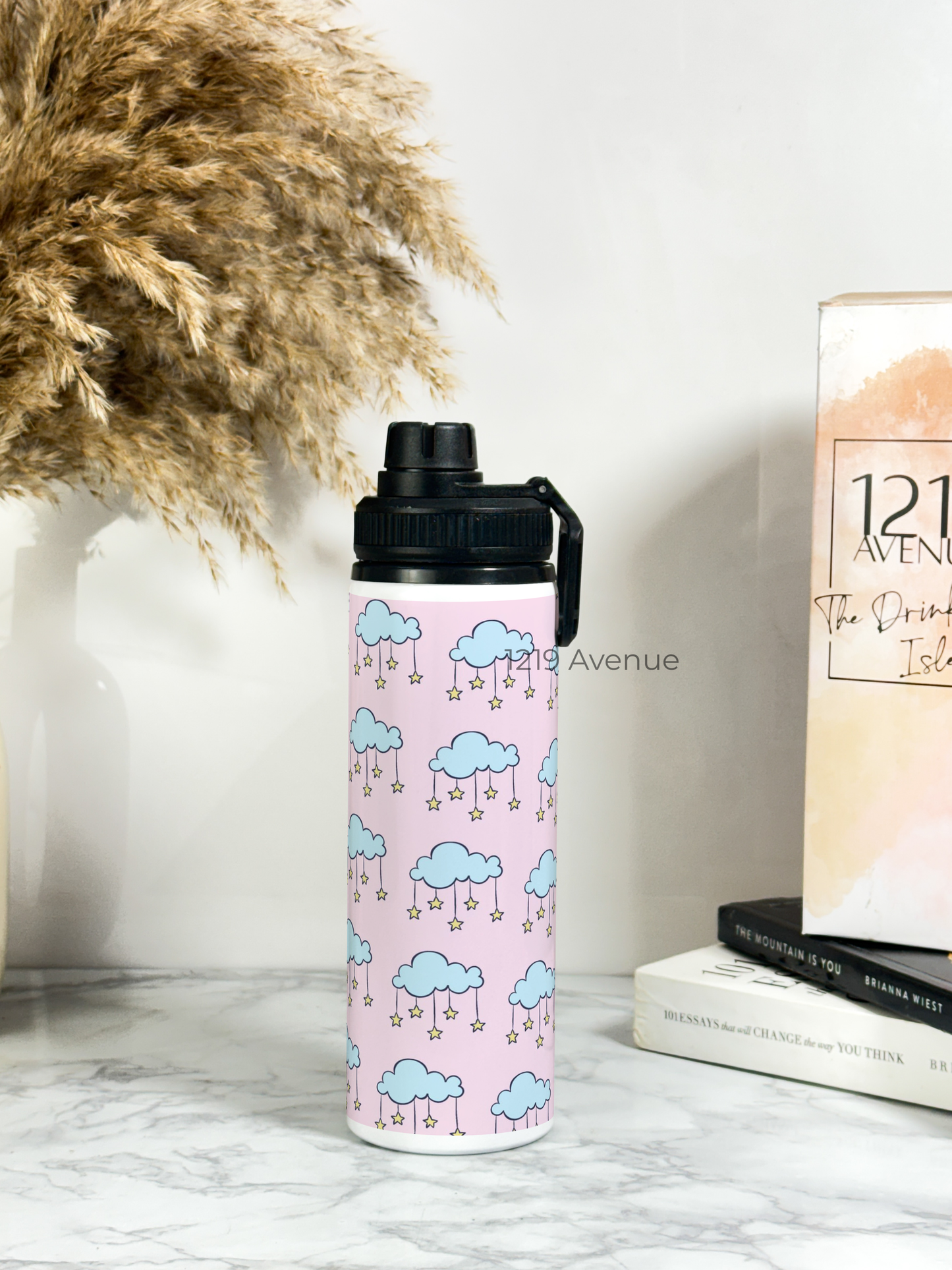 700ml Printed TANK-Sip Water Bottle | Starry Clouds Print | For Office, School, Sports | Sipper Bottle with Carry Hook, Durable & Stylish