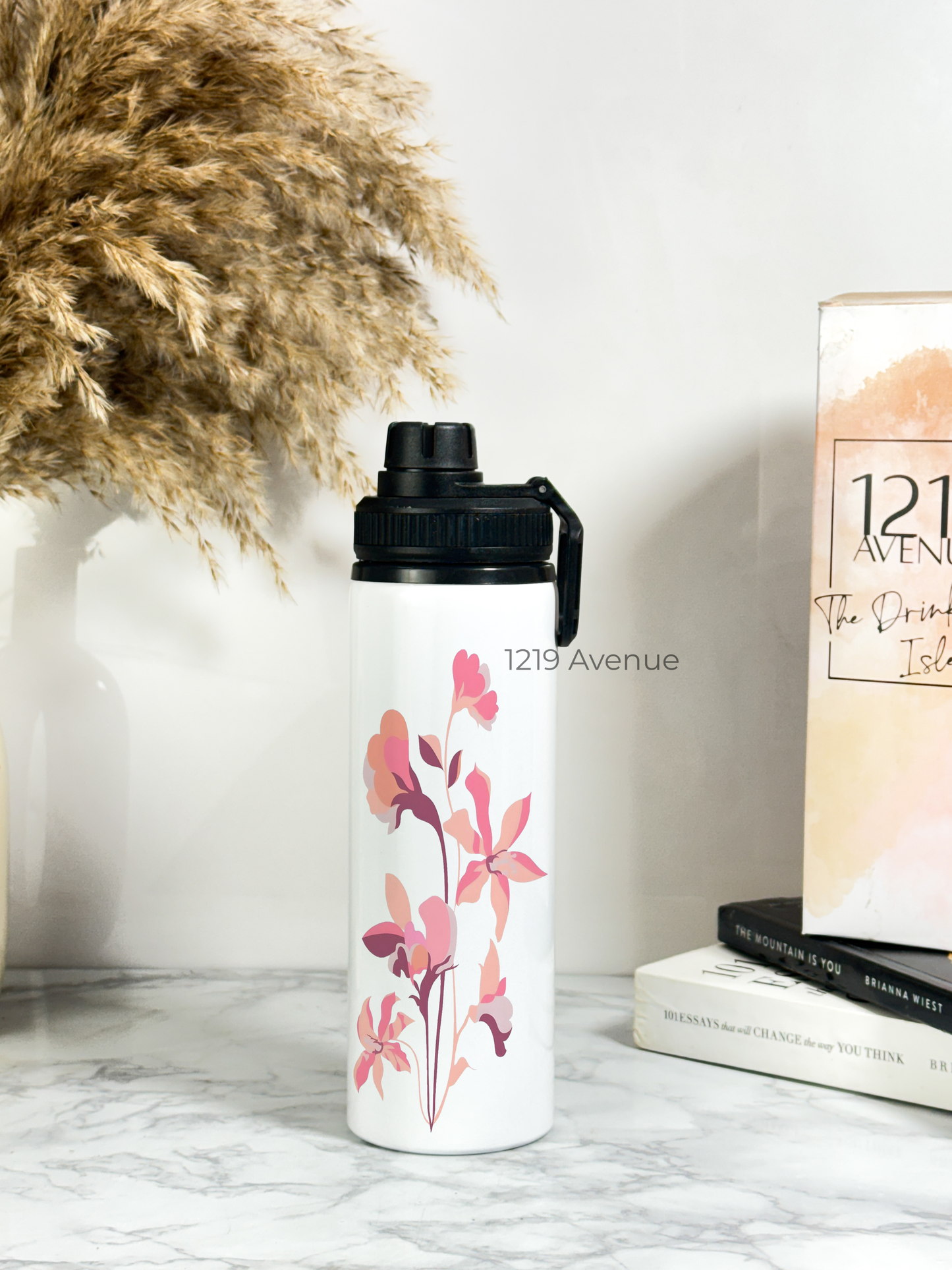 700ml Printed TANK-Sip Water Bottle | Minimal Flower Print | For Office, School, Sports | Sipper Bottle with Carry Hook, Durable & Stylish