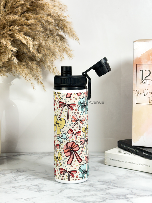 Tank-Sip Bottle 750ml | Bows Beauty Print | Leak Proof | Printed Bottle with Carry Hook, Durable & Stylish