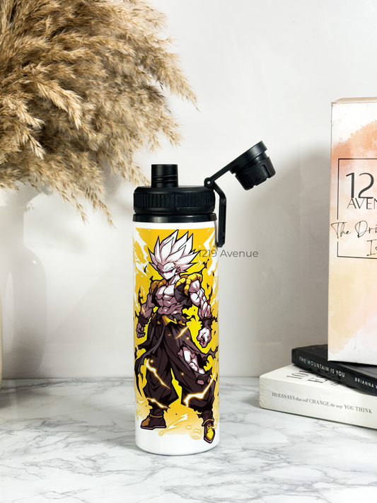Tank-Sip Bottle 750ml | Power-Up Goku Print | Leak Proof | Printed Bottle with Carry Hook, Durable & Stylish