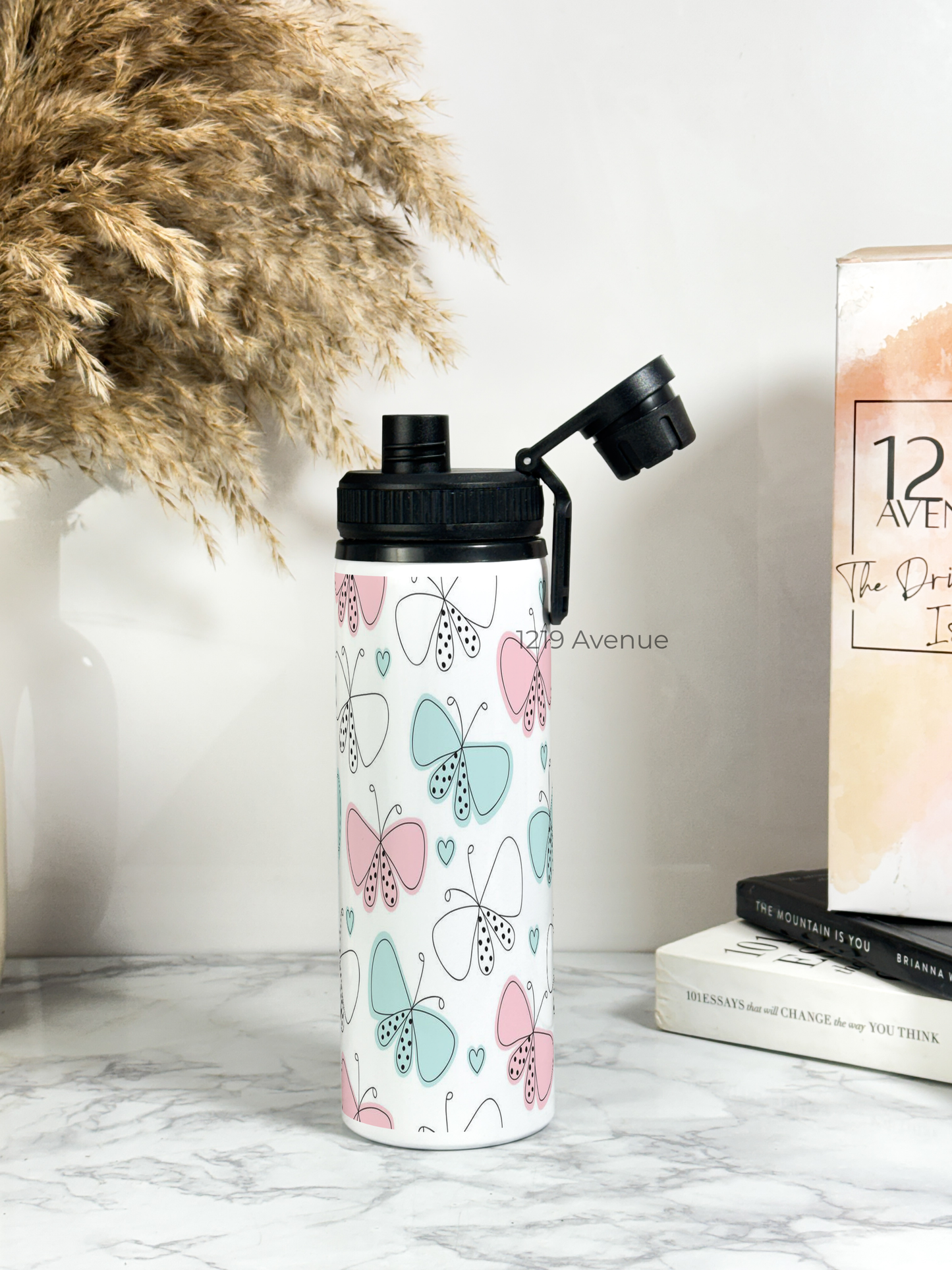 700ml Printed TANK-Sip Water Bottle | Butterfly Beut Print | For Office, School, Sports | Sipper Bottle with Carry Hook, Durable & Stylish