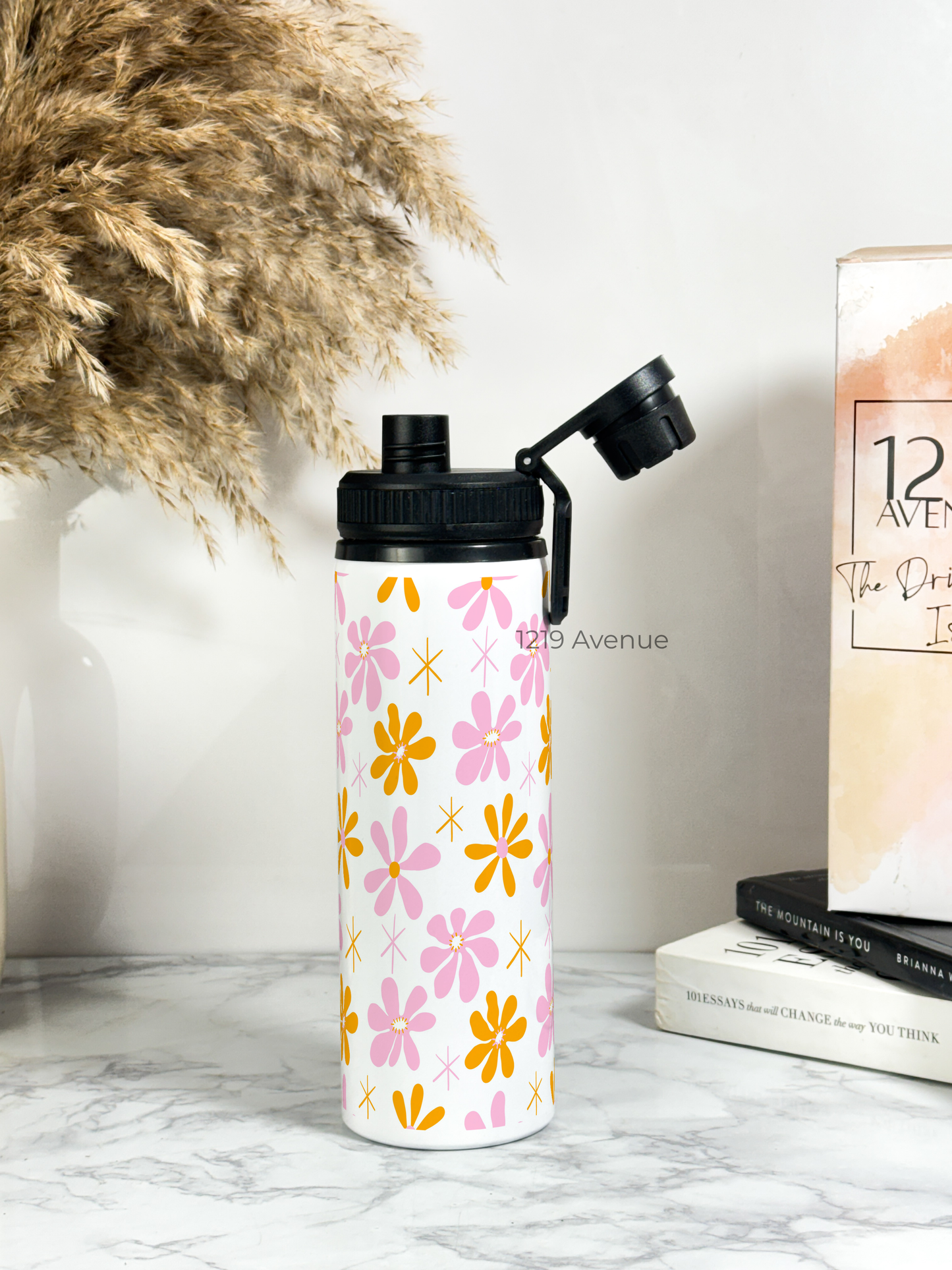 700ml Printed TANK-Sip Water Bottle | Dreamy Flower Valley Print | For Office, School, Sports | Sipper Bottle with Carry Hook, Durable & Stylish