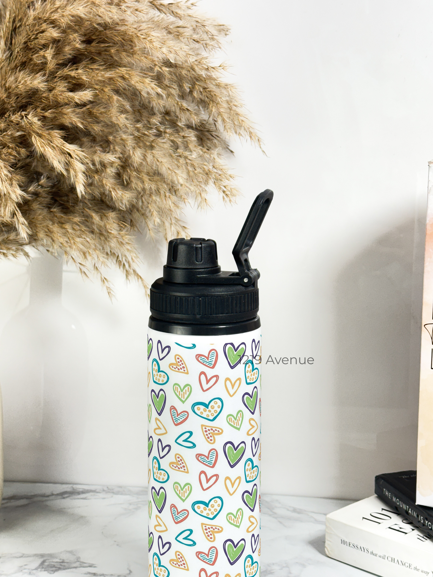 700ml Printed TANK-Sip Water Bottle | Colored Hearts Print | For Office, School, Sports | Sipper Bottle with Carry Hook, Durable & Stylish