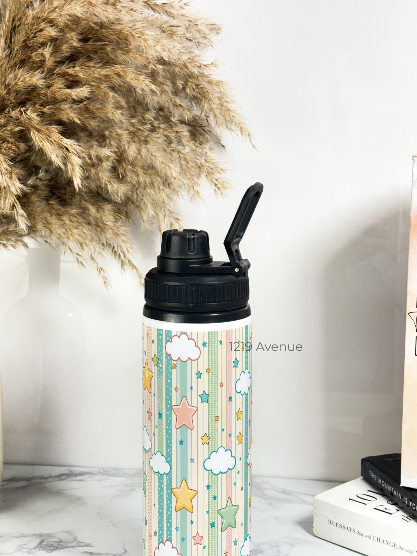 700ml Printed TANK-Sip Water Bottle | Abstract Clouds Star Print | For Office, School, Sports | Sipper Bottle with Carry Hook, Durable & Stylish