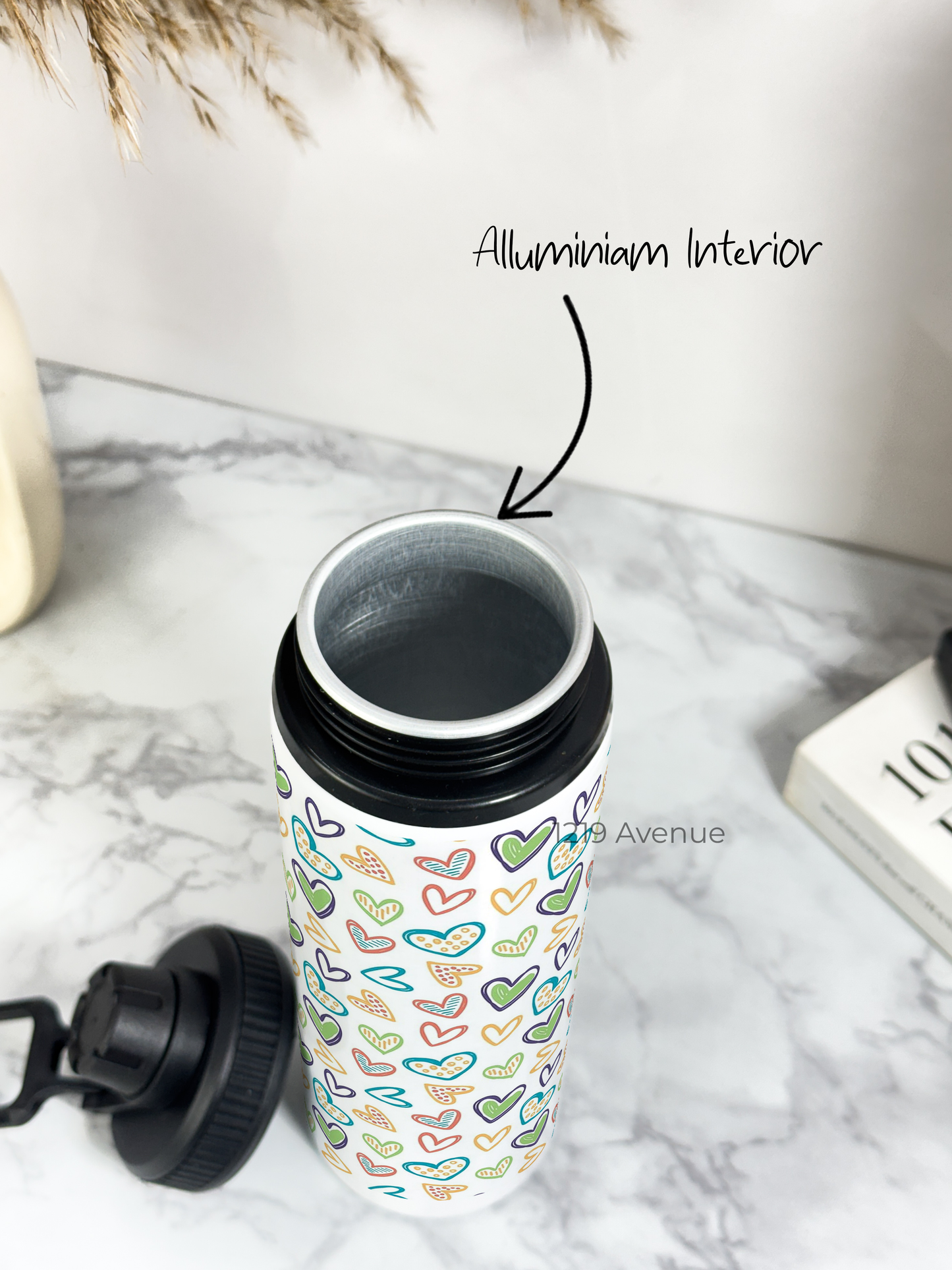 700ml Printed TANK-Sip Water Bottle | Colored Hearts Print | For Office, School, Sports | Sipper Bottle with Carry Hook, Durable & Stylish