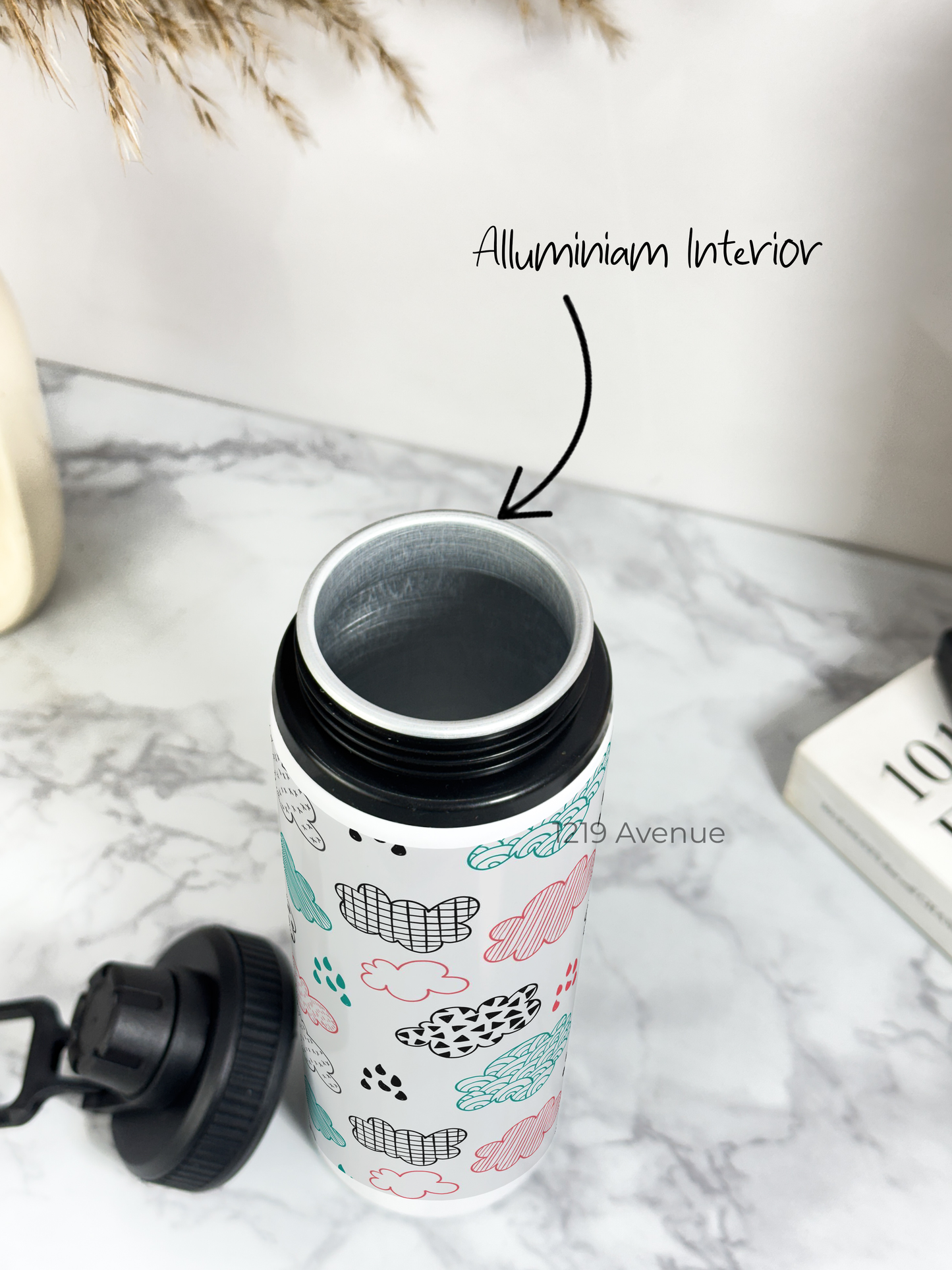 700ml Printed TANK-Sip Water Bottle | Clouds Sketch Print | For Office, School, Sports | Sipper Bottle with Carry Hook, Durable & Stylish