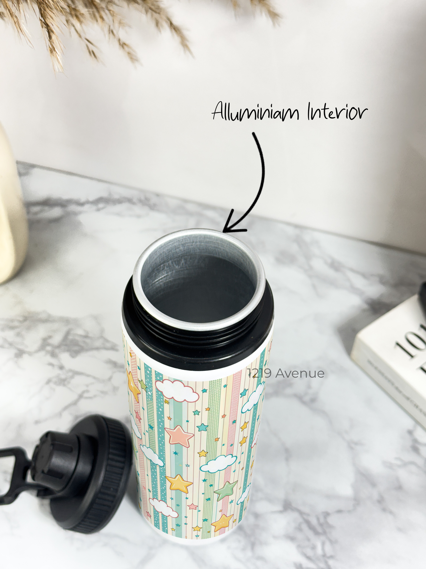 700ml Printed TANK-Sip Water Bottle | Abstract Clouds Star Print | For Office, School, Sports | Sipper Bottle with Carry Hook, Durable & Stylish