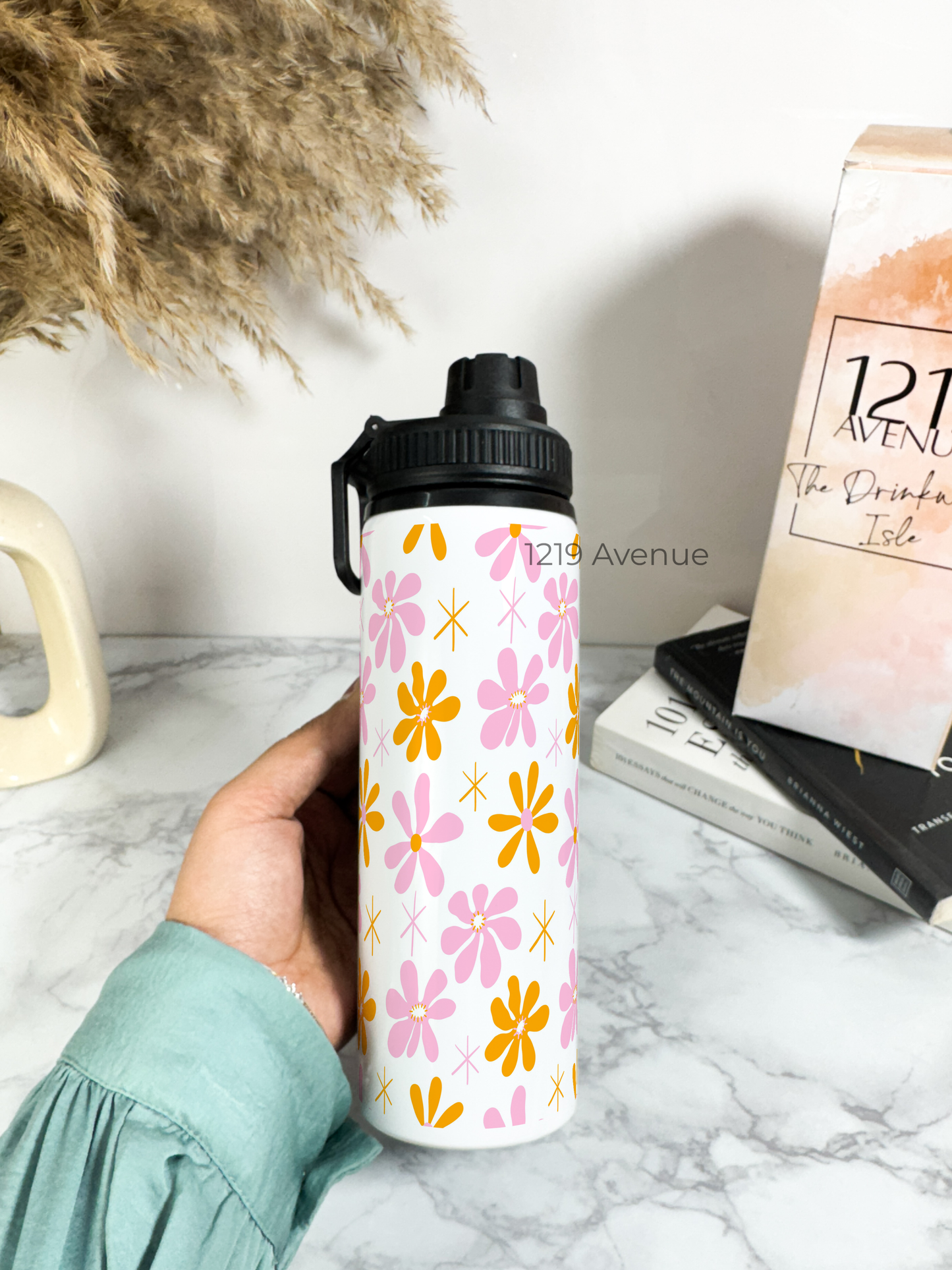 700ml Printed TANK-Sip Water Bottle | Dreamy Flower Valley Print | For Office, School, Sports | Sipper Bottle with Carry Hook, Durable & Stylish