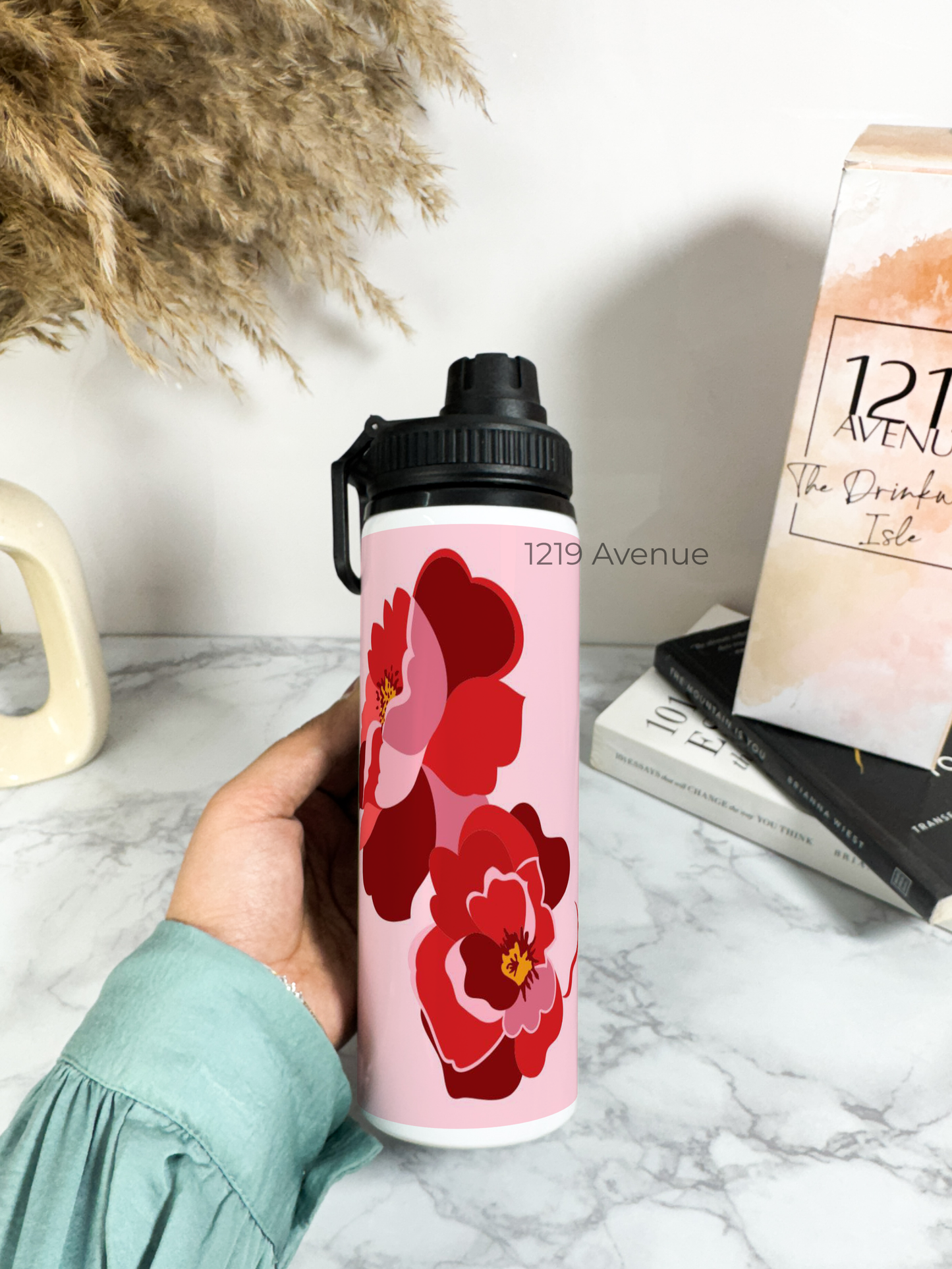 700ml Printed TANK-Sip Water Bottle | Rose Love Print | For Office, School, Sports | Sipper Bottle with Carry Hook, Durable & Stylish