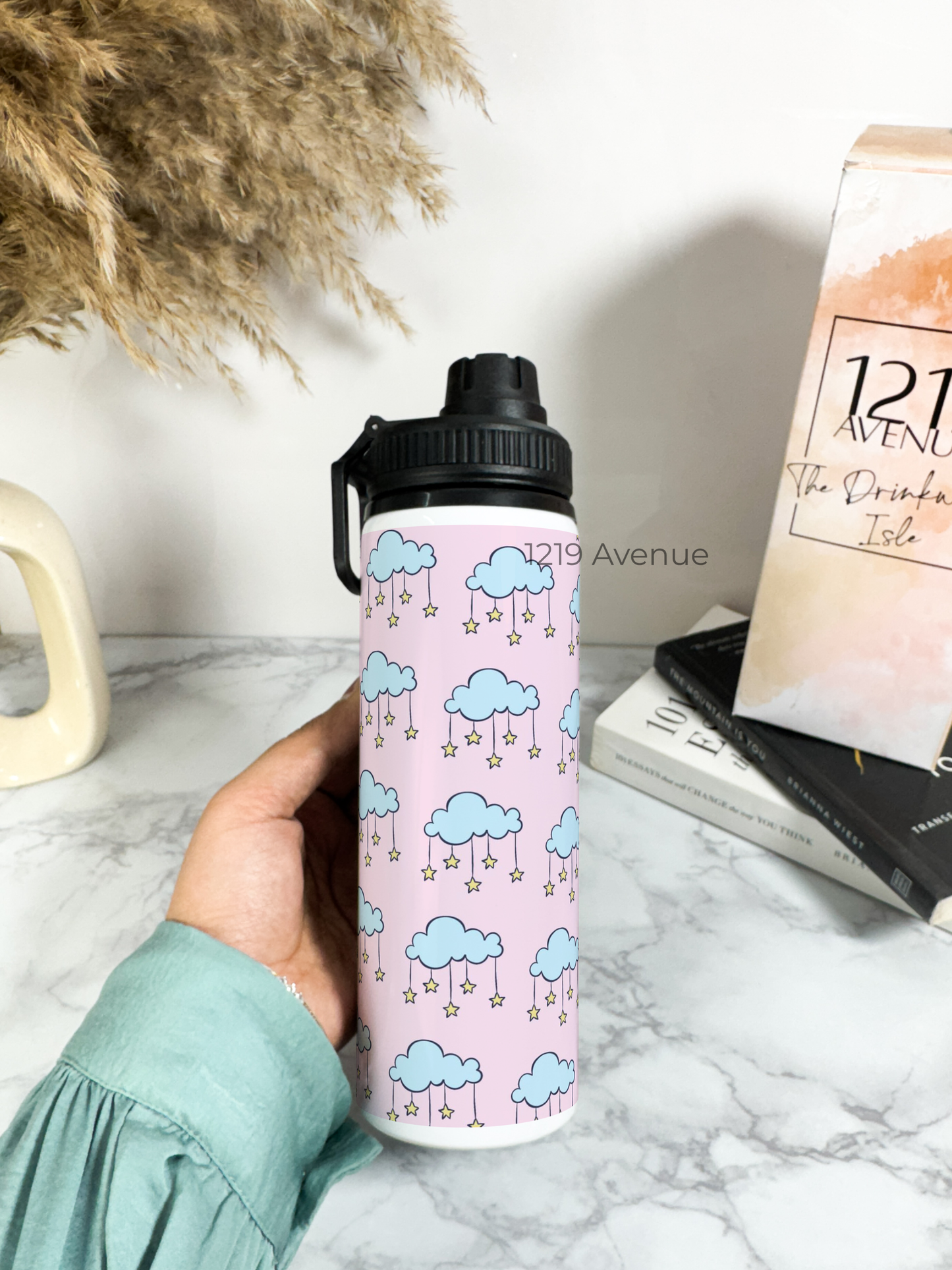 700ml Printed TANK-Sip Water Bottle | Starry Clouds Print | For Office, School, Sports | Sipper Bottle with Carry Hook, Durable & Stylish