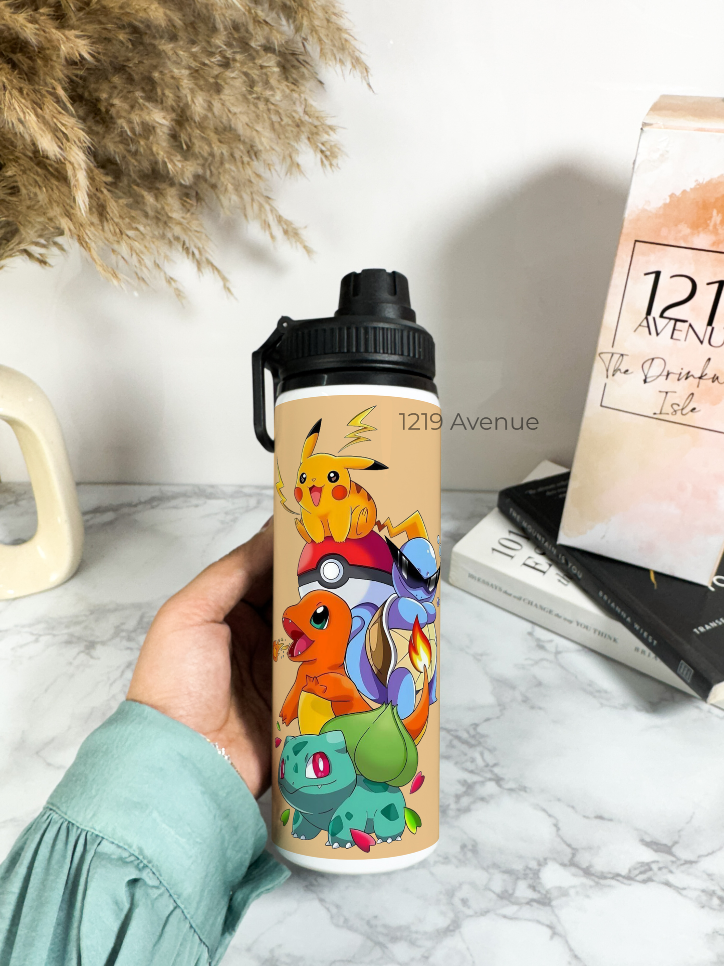 700ml Printed TANK-Sip Water Bottle | Ashy-Pokemon Print | For Office, School, Sports | Sipper Bottle with Carry Hook, Durable & Stylish