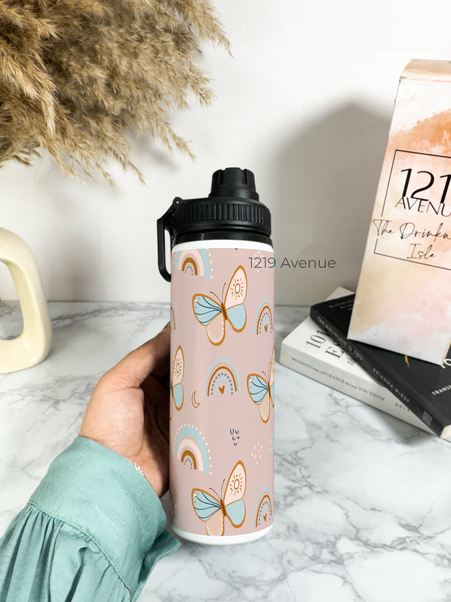 700ml Printed TANK-Sip Water Bottle | Butterfly Abstract Print | For Office, School, Sports | Sipper Bottle with Carry Hook, Durable & Stylish