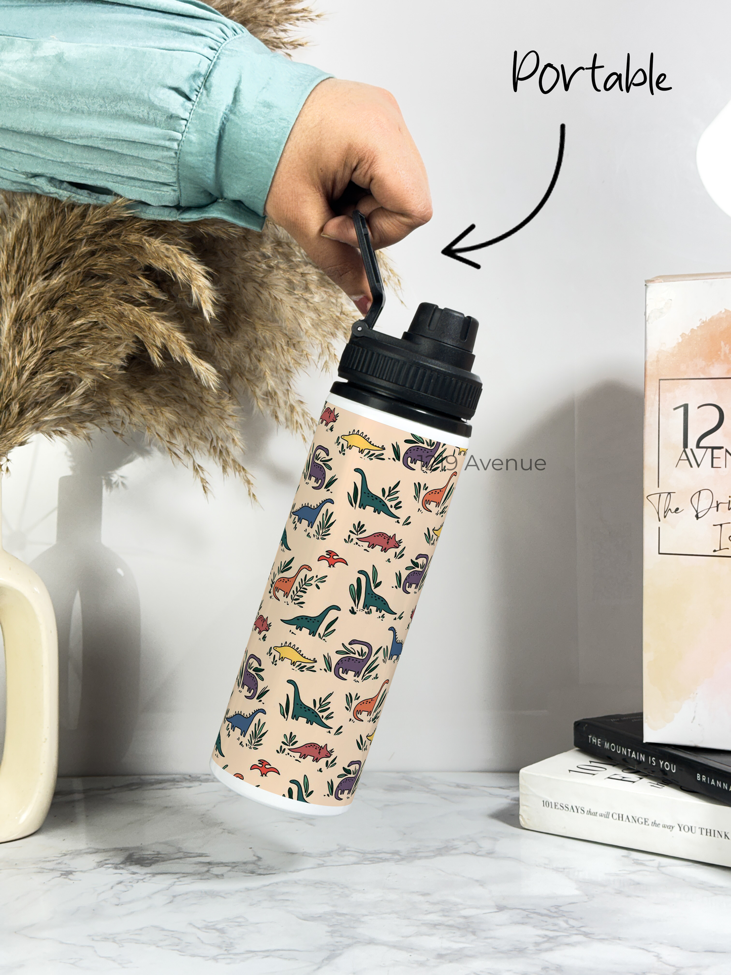 700ml Printed TANK-Sip Water Bottle | Lil Dino All over Print | For Office, School, Sports | Sipper Bottle with Carry Hook, Durable & Stylish