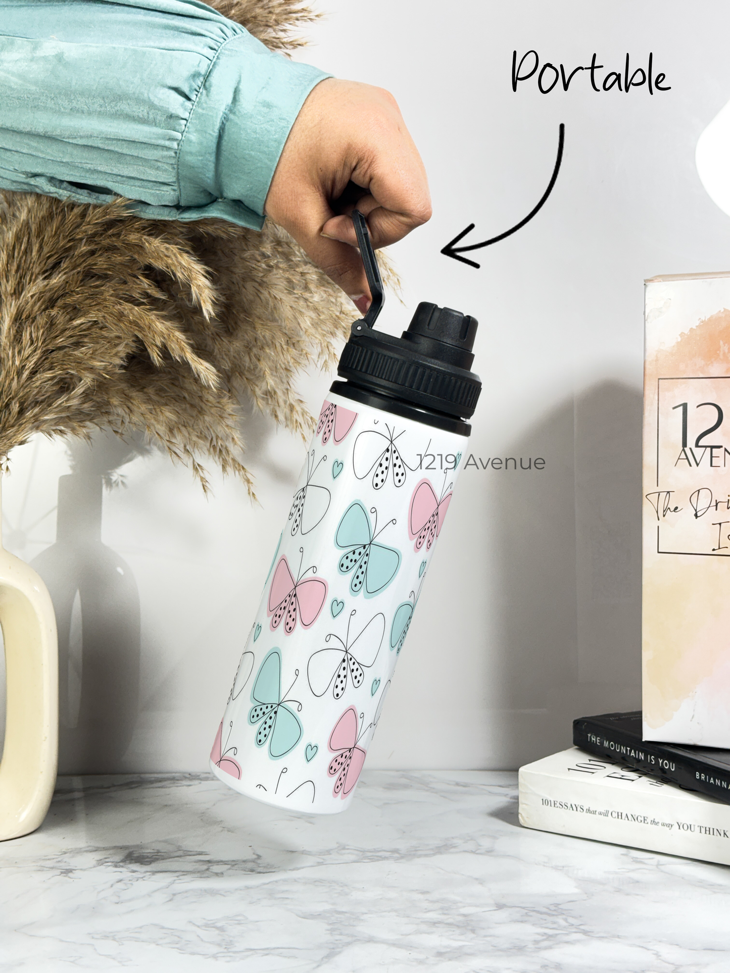 700ml Printed TANK-Sip Water Bottle | Butterfly Beut Print | For Office, School, Sports | Sipper Bottle with Carry Hook, Durable & Stylish