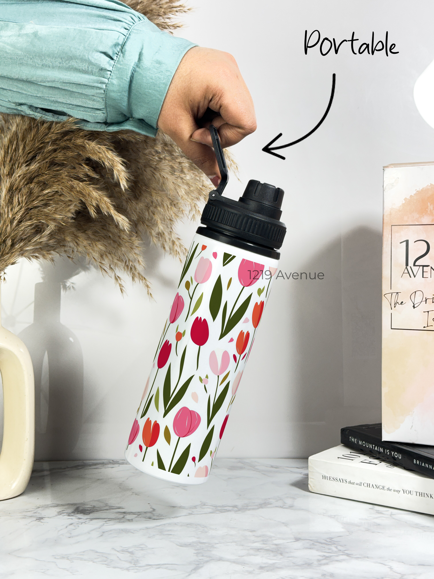 700ml Printed TANK-Sip Water Bottle | Flowers In Garden Print | For Office, School, Sports | Sipper Bottle with Carry Hook, Durable & Stylish